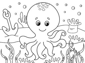 Octopus grin: a surreal encounter coloring page