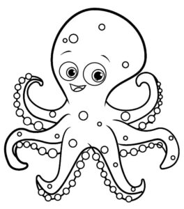 Octopus smiles in bubble bath coloring page