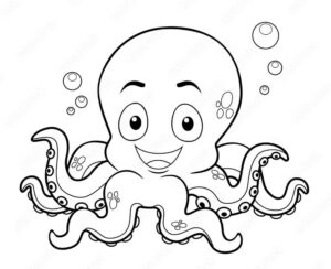 Octopus smiles in bubble bath coloring page