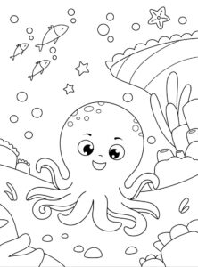 Octopus smiles: sea life friendships coloring page