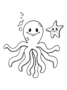 Octopus & starfish: an unlikely friendship coloring page