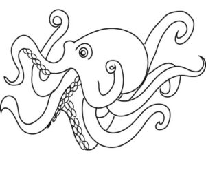 Octopus stretches long arm, looks alive coloring page