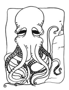 Octopus watches from rocky perch coloring page