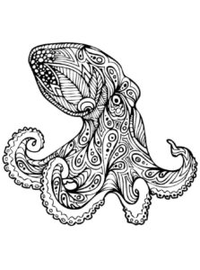 One-eyed octopus with swirling body coloring page