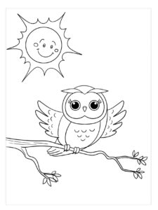 Owl’s amusing gaze: a captivating portrait coloring page