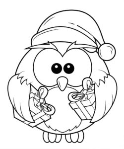 Owl’s christmas surprise: santa hat & gifts coloring page