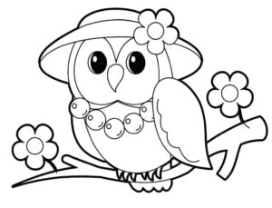 Owl fashion: flower hat & necklace coloring page