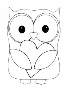 Owl’s heart-shaped face: a silent story coloring page