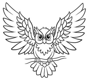 Owl perched, wings spread, ready to fly coloring page