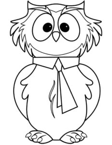 Owl in tie watches moonlit forest coloring page