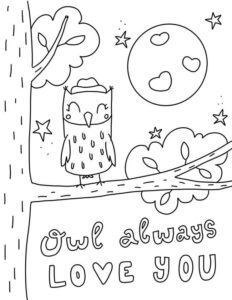 Owl’s moonlit heart: a nighttime tale coloring page