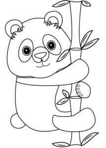 Panda’s focused gaze on bamboo shoot coloring page