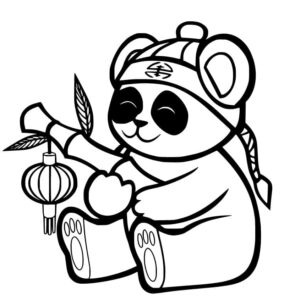 Panda in hat, fan, and glasses coloring page