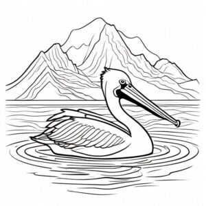 Pelican hunting: majestic mountain lake coloring page