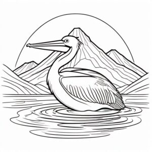 Pelican slumbers: majestic mountain pond coloring page