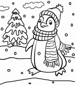 Penguin christmas: adorable winter scene coloring page