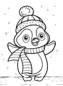 Penguin gazes at frozen ocean coloring page