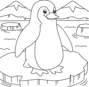 Penguin on iceberg: arctic view coloring page