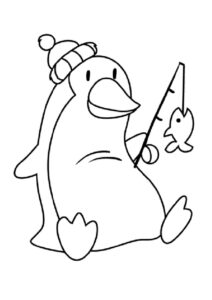 Penguin patience: ice fishing adventure coloring page