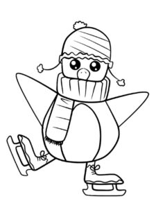 Penguin skiing: winter fun on snow coloring page