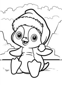 Penguin’s snowy greeting: a silent tip coloring page