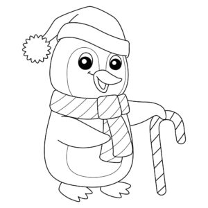 Penguin’s winter wonderland: candy cane delight coloring page