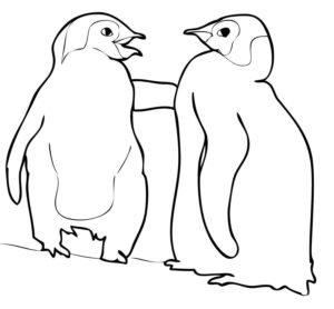 Penguins gaze at the horizon coloring page