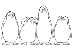 Penguins huddle: adorable winter scene coloring page