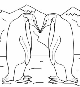 Penguins mirror image mountain backdrop coloring page