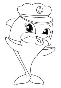 Playful dolphin wearing captain hat coloring page