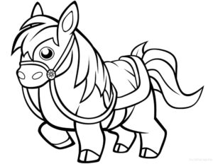 Playful horse portrait: saddle & style coloring page