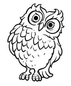 Plump owl perches on one leg coloring page