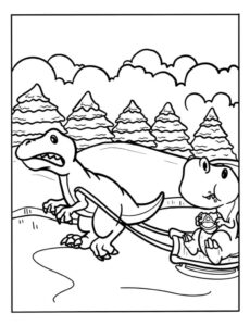 Prehistoric Dinosaur Parent and Child Bonding Journey Through Lush Landscape coloring page