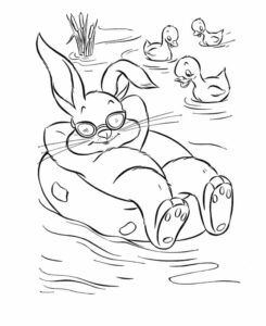 Rabbit, ducks, and a raft of fun coloring page