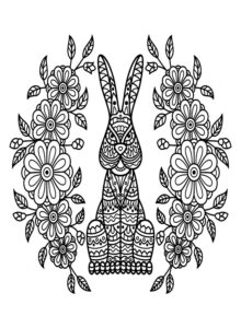 Rabbit in a field of flowers coloring page