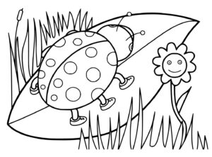 Ladybug stands on leaf coloring page coloring page