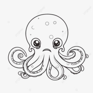 Sad octopus: one eye big, one small coloring page