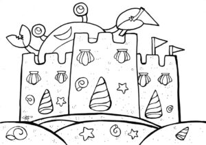 Sand castle gleams under starlight coloring page