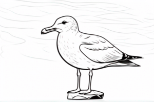 Seagull contemplates on solitary rock coloring page