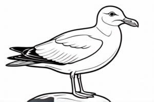 Seagull perches on rocky outcrop coloring page