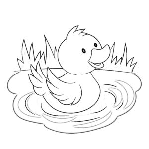 Serene duck glides through still pond coloring page