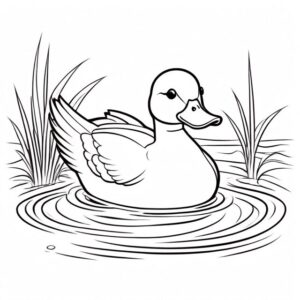 Serene duck on tranquil pond coloring page