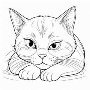 Sleepy cat naps on floor coloring page