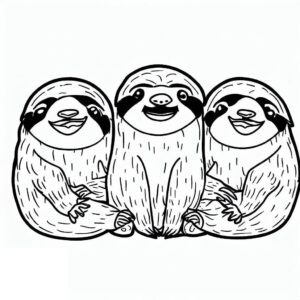 Sloth friends: contentment in three smiles coloring page