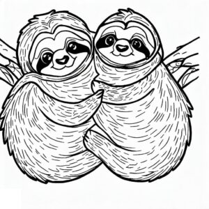 Sloth love: a tangled embrace coloring page