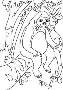 Sloth’s mysterious grin: what’s he seeing? coloring page