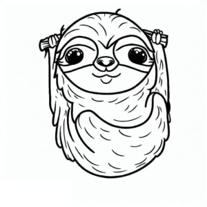 Sloth smiles with stick in mouth coloring page