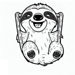 Sloth swings: a grinning, tongue-lolling ride coloring page