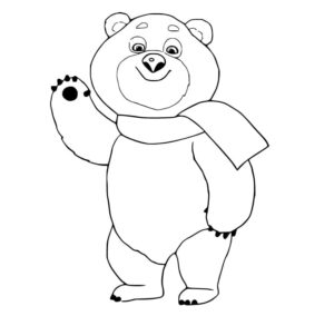 Smiling bear in a scarf coloring page