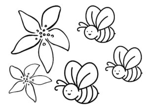 Smiling bee & dotted flower coloring page